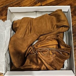 Pink Lily Coffee Stretch Suede PU Knee-High Boots